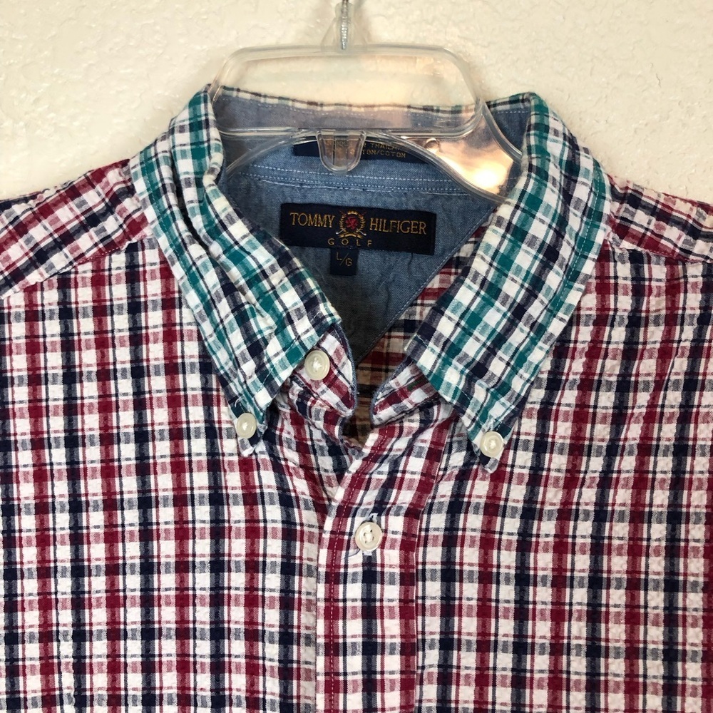 Tommy Hilfiger Vintage Check Long Sleeve Button Down Shirt Color Block Large - Picture 3 of 8